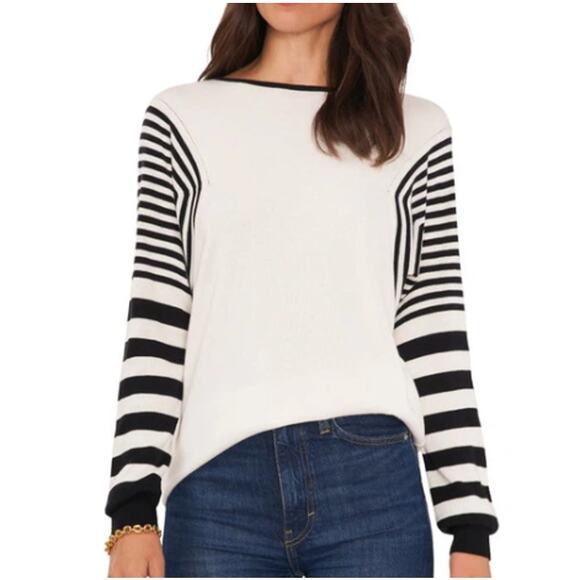 NEW VINCE CAMUTO Antique White Stripe Sleeve Sweater Size XXL - Picture 4 of 8